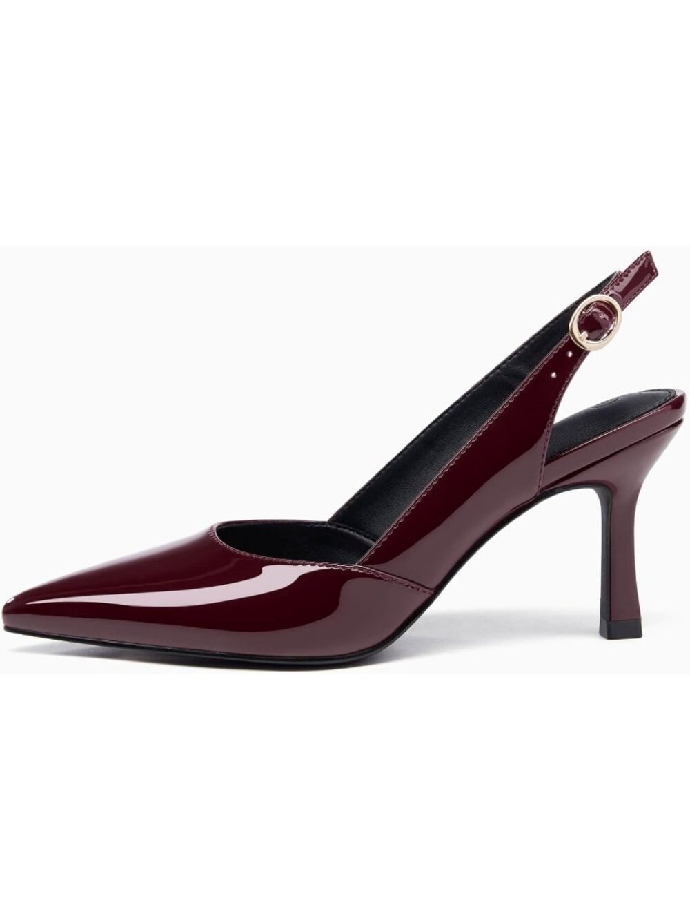 Women's Burgundy Slingback Kitten Heel Closed Pointed Toe Party Dress Pump Shoes - Picture 2 of 4